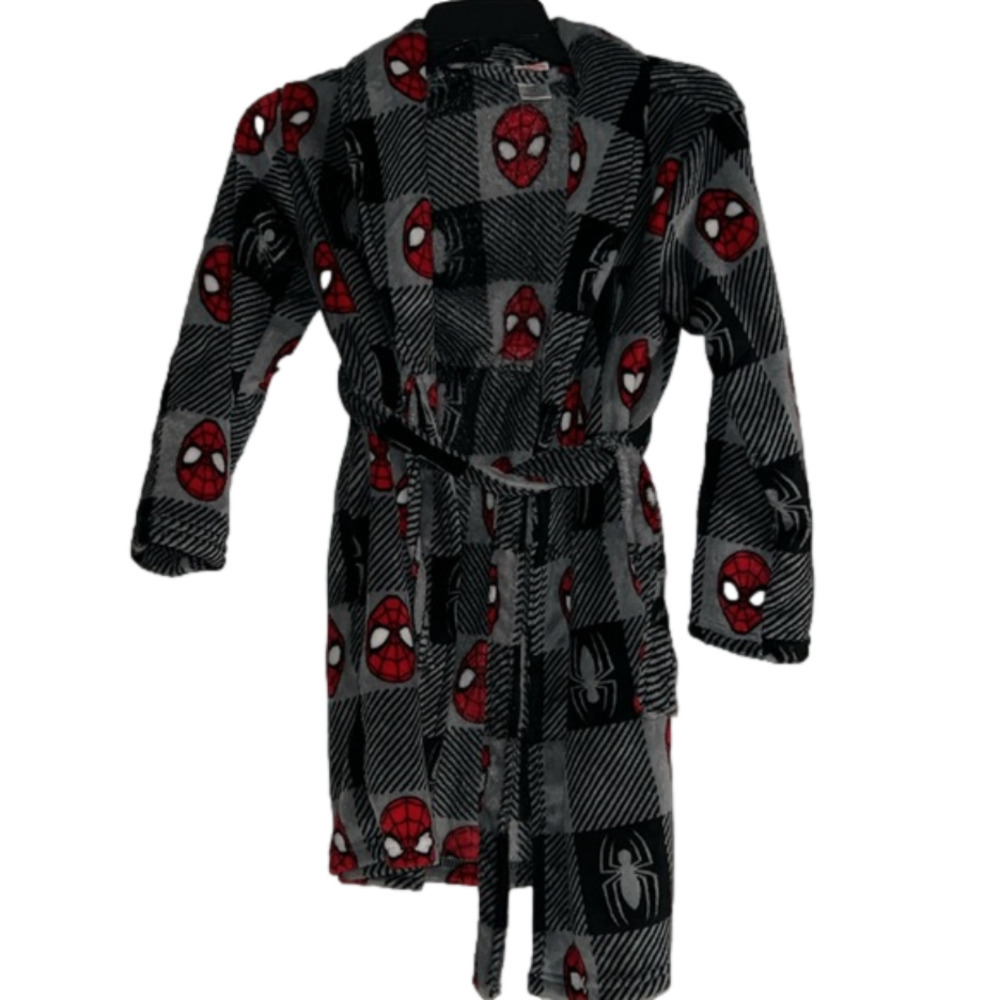 Spiderman Kids unisex bath robe size small in red grey & black fuzzy pajamas - Picture 11 of 11